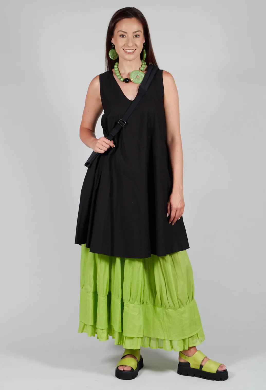 Tiered Long Skirt in Electric Green