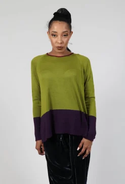 Top Key Round Neck in Charteuse and Petunia