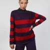 Top Key Turtle Neck Wide Stripes in Cherry and Petunia