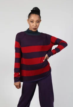 Top Key Turtle Neck Wide Stripes in Cherry and Petunia