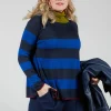 Top Key Turtle Neck Wide Stripes in Dark Night and Sapphire