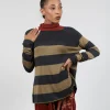Top Key Turtle Neck Wide Stripes in Sage and Anthra