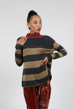 Top Key Turtle Neck Wide Stripes in Sage and Anthra