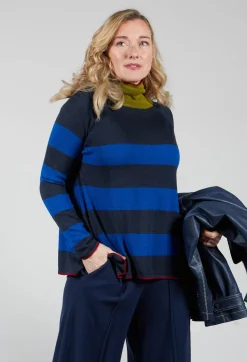 Top Key Turtle Neck Wide Stripes in Dark Night and Sapphire