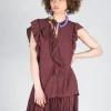 Top with Pleated Ruffles in Cocoa