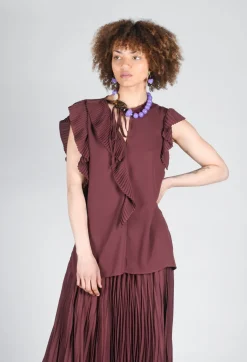 Top with Pleated Ruffles in Cocoa