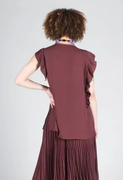 Top with Pleated Ruffles in Cocoa