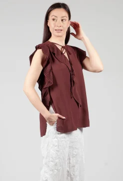 Top with Pleated Ruffles in Cocoa