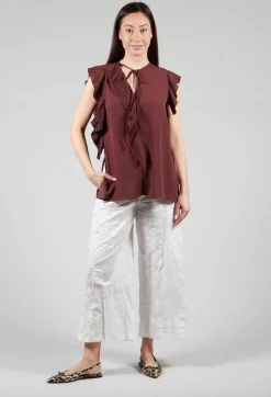 Top with Pleated Ruffles in Cocoa