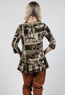 Top with Ruffle Peplum Hem in Bronze Print