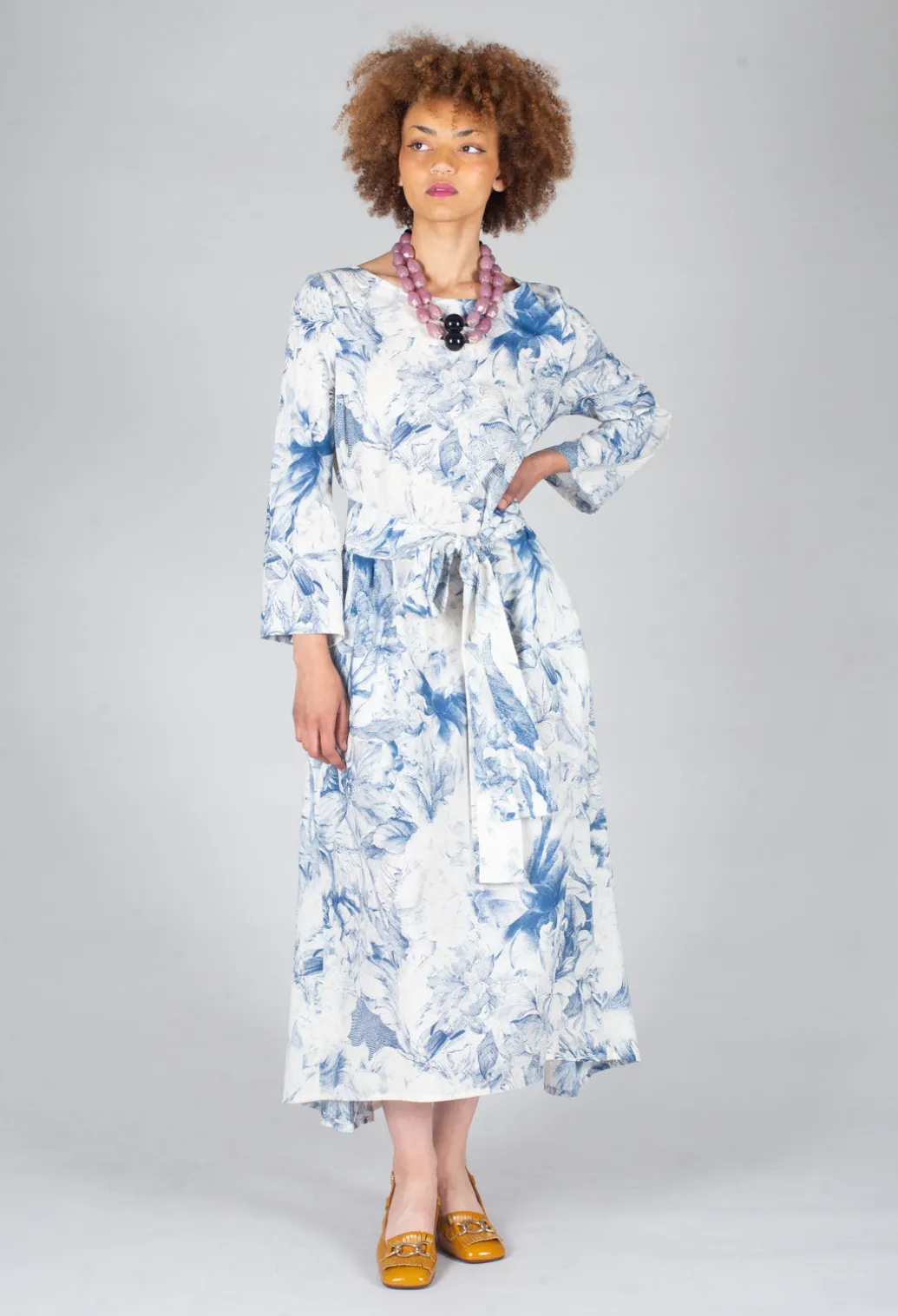 Topazio Belted Dress in Blu Panna
