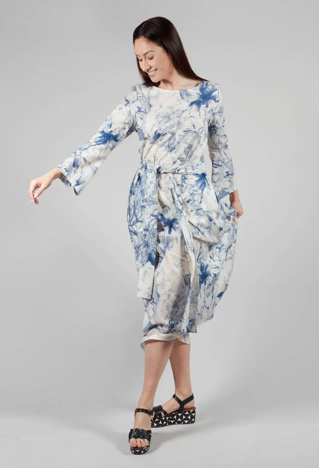 Topazio Belted Dress in Blu Panna