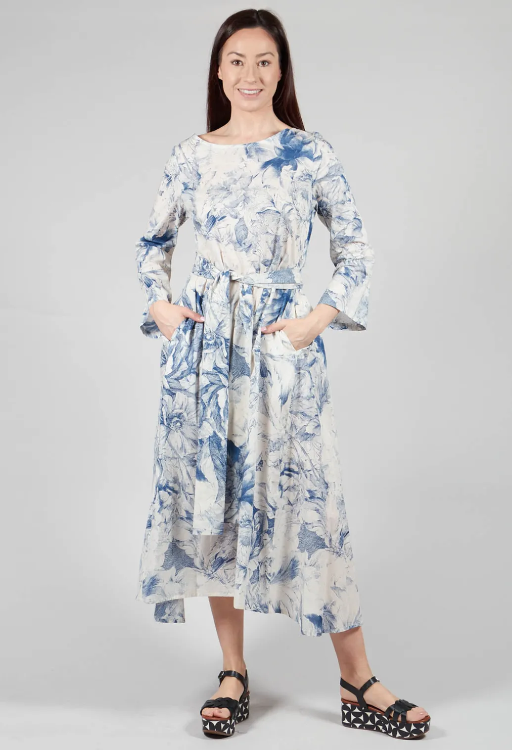 Topazio Belted Dress in Blu Panna