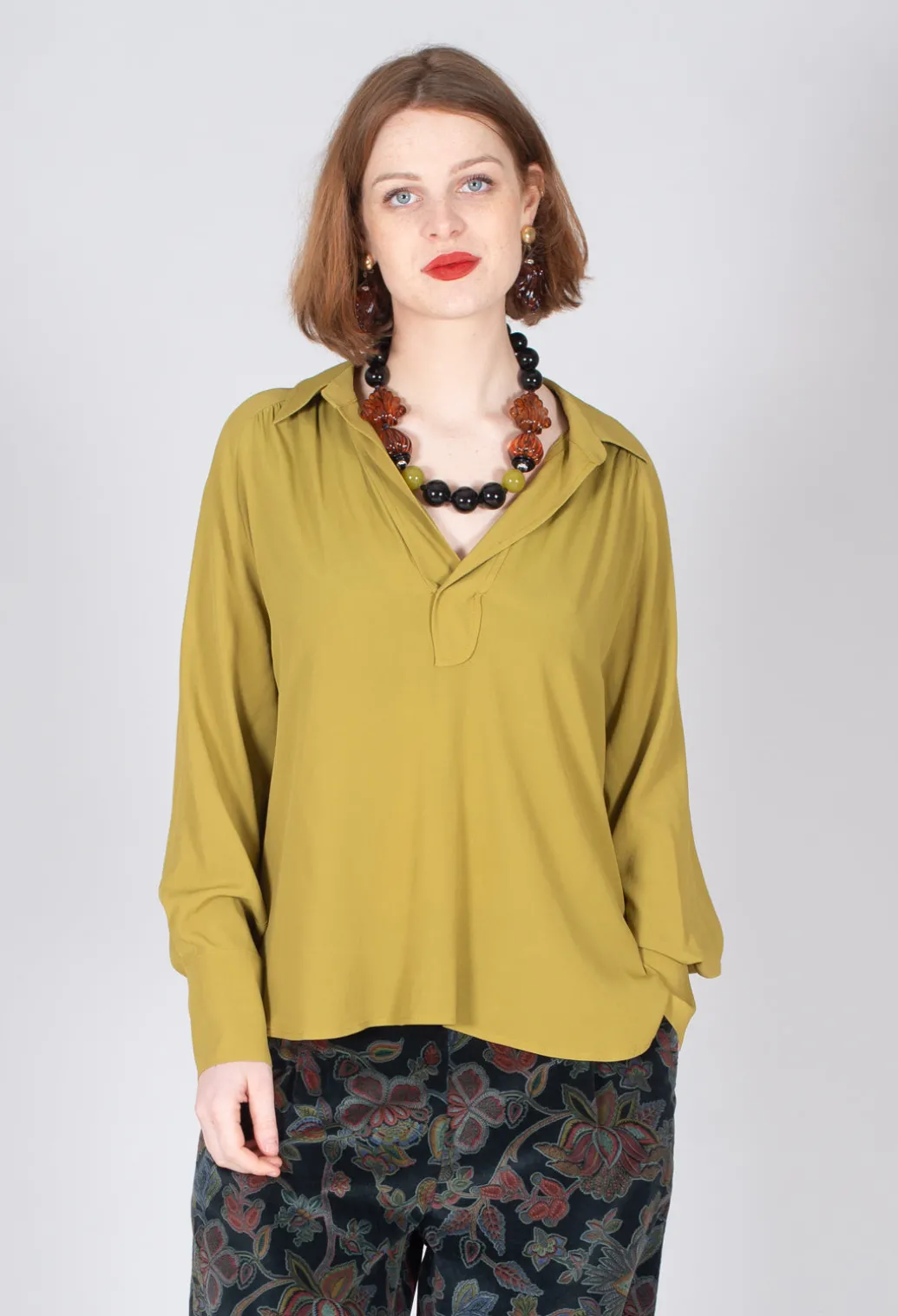 Torre Collared Blouse in Olio Yellow