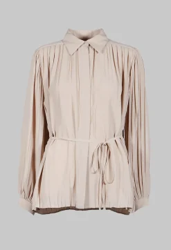 Torre Lightweight Pleated Shirt in Beige