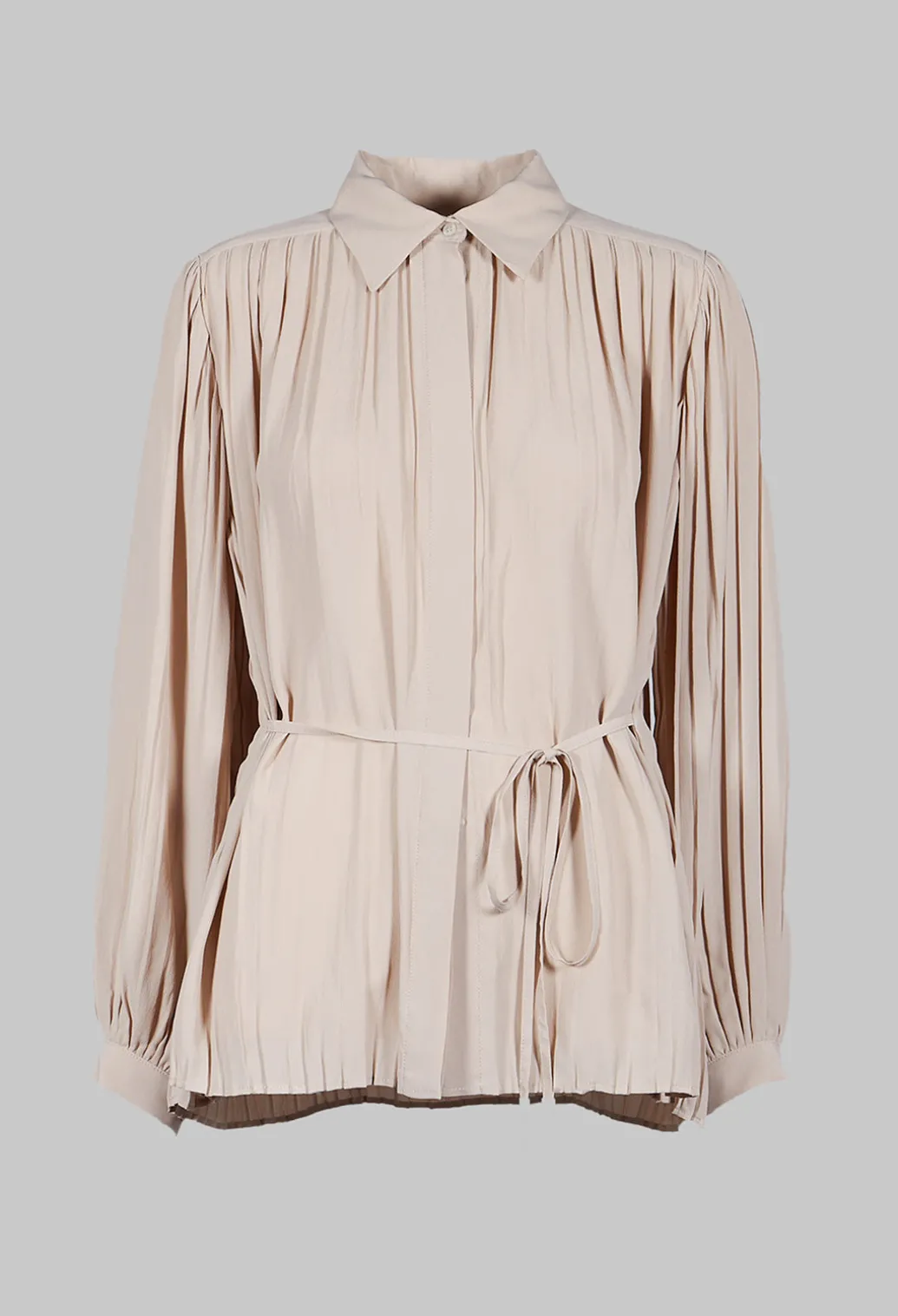 Torre Lightweight Pleated Shirt in Beige