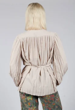 Torre Lightweight Pleated Shirt in Beige
