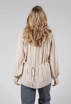 Torre Lightweight Pleated Shirt in Beige