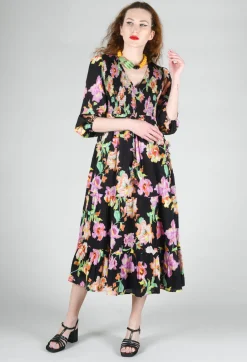 Trapani Dress in Black Floral Print