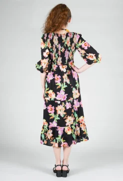 Trapani Dress in Black Floral Print