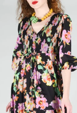 Trapani Dress in Black Floral Print