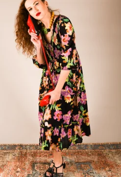 Trapani Dress in Black Floral Print