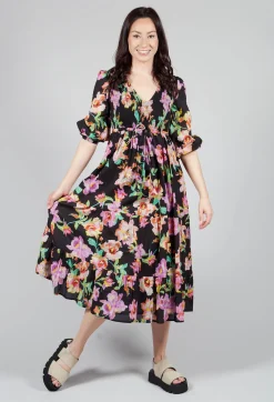 Trapani Dress in Black Floral Print