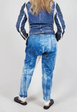 Trousers with Contrast Inside Panels in Denim Print