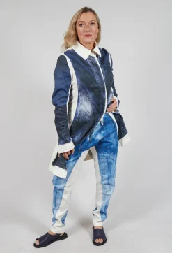 Trousers with Contrast Inside Panels in Denim Print