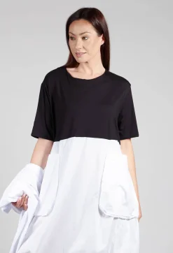 T-Shirt Dress with Statement Pockets in Black and White