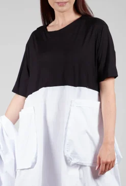T-Shirt Dress with Statement Pockets in Black and White