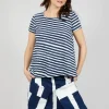 T-Shirt with Drawstring Hem in Navy Print