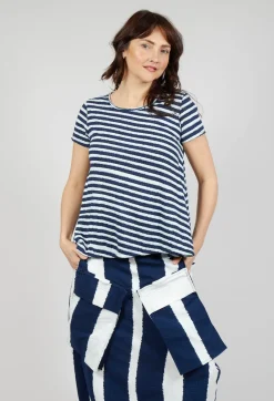 T-Shirt with Drawstring Hem in Navy Print