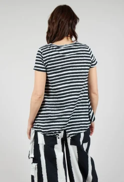 T-Shirt with Drawstring Hem in Black Print