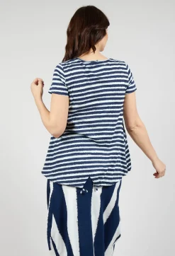 T-Shirt with Drawstring Hem in Navy Print