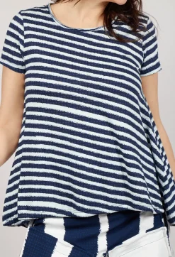 T-Shirt with Drawstring Hem in Navy Print