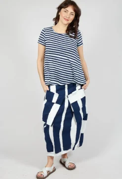 T-Shirt with Drawstring Hem in Navy Print