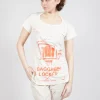 T-Shirt with Square Neckline in Greige and Mandarine Print