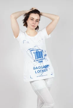 T-Shirt with Square Neckline in Bleach and Royal Print