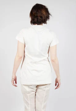 T-Shirt with Square Neckline in Greige and Mandarine Print