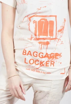 T-Shirt with Square Neckline in Greige and Mandarine Print