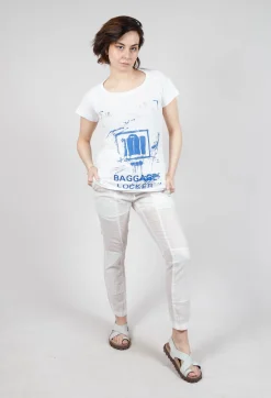 T-Shirt with Square Neckline in Bleach and Royal Print