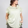 T-Shirt with Twist Detail Neckline in Pearl Dot