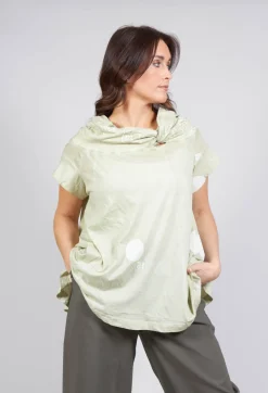 T-Shirt with Twist Detail Neckline in Pearl Dot