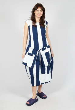 Tulip Dress with Feature Pockets in Navy Print