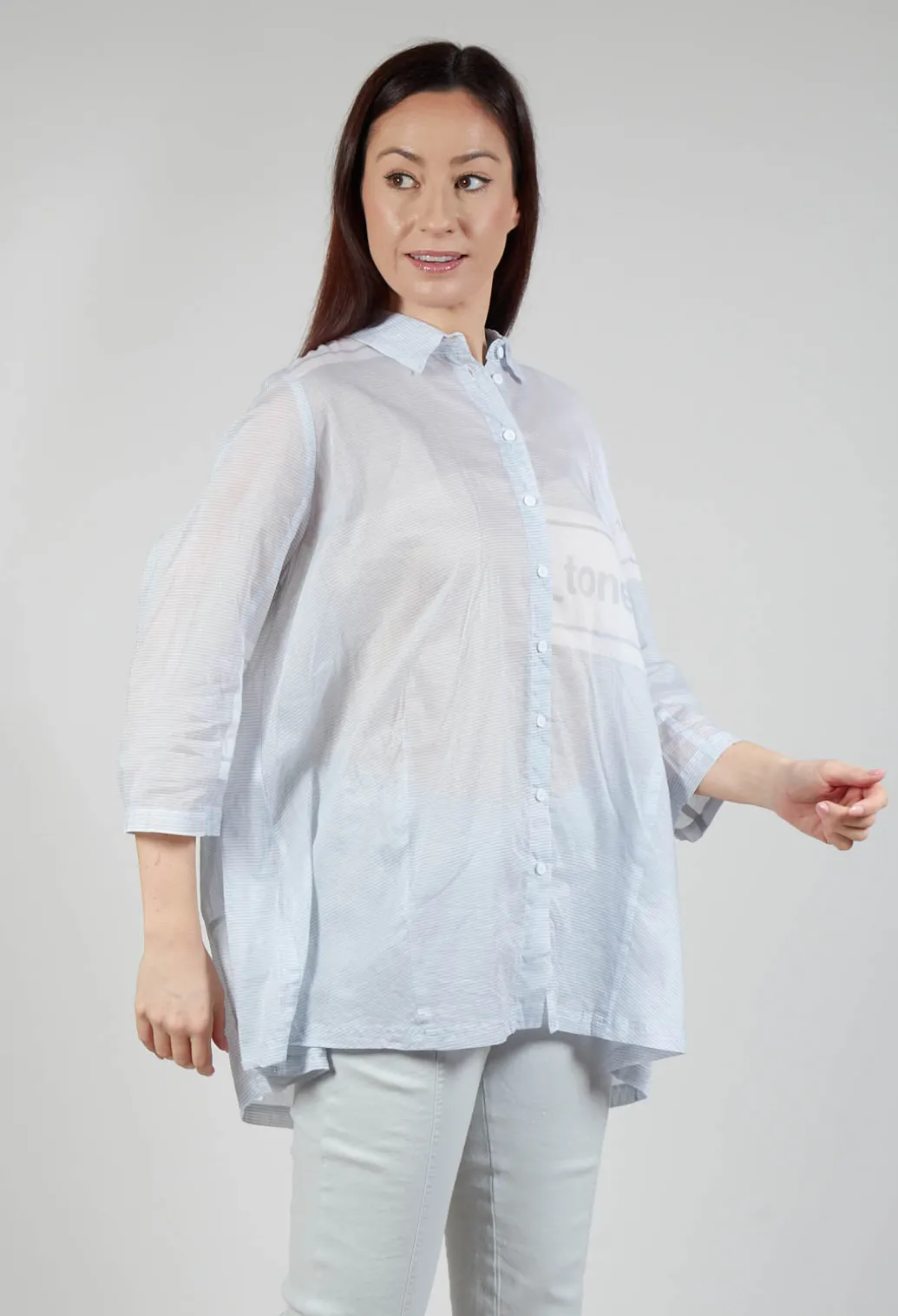 Tulip Hem Cotton Shirt in Grey Print