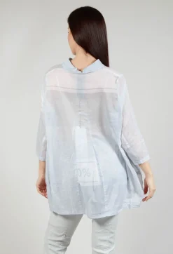 Tulip Hem Cotton Shirt in Grey Print