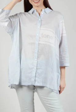Tulip Hem Cotton Shirt in Grey Print