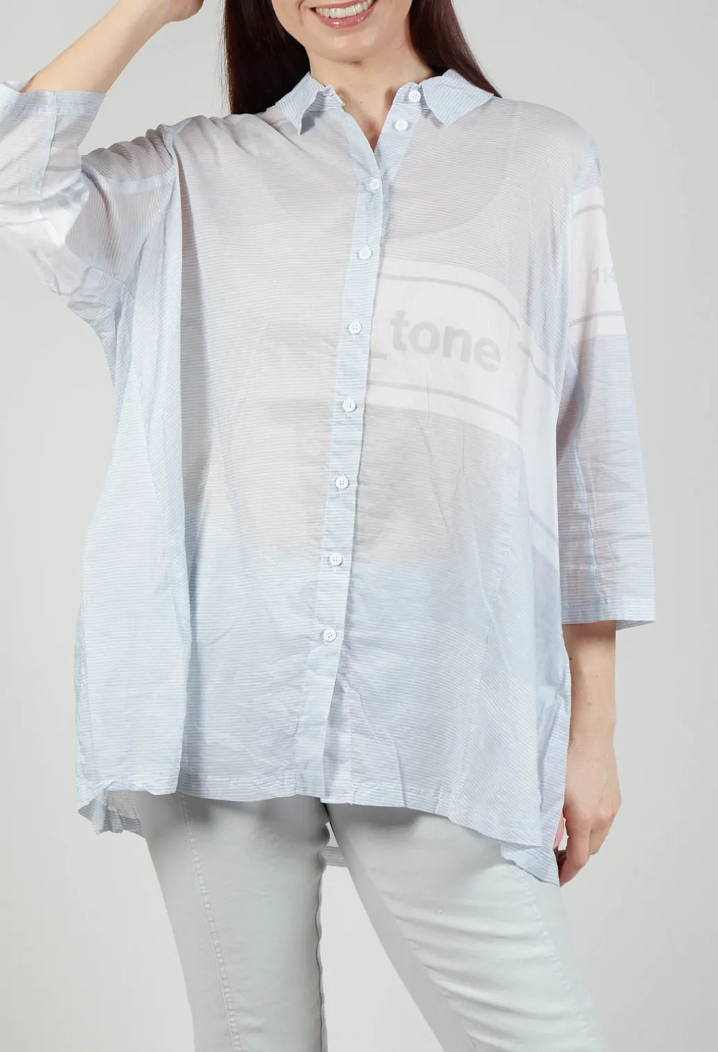 Tulip Hem Cotton Shirt in Grey Print