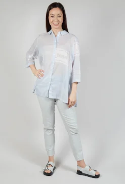 Tulip Hem Cotton Shirt in Grey Print